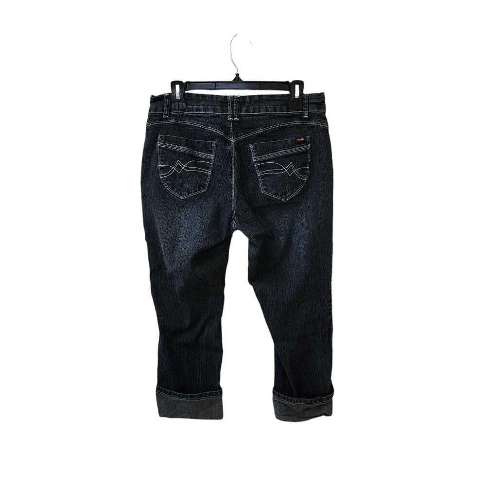 Angels y2k Crop Jean Capris Cuffed Size 10 Low Mid Rise Dark Wash Stretchy - Picture 3 of 8